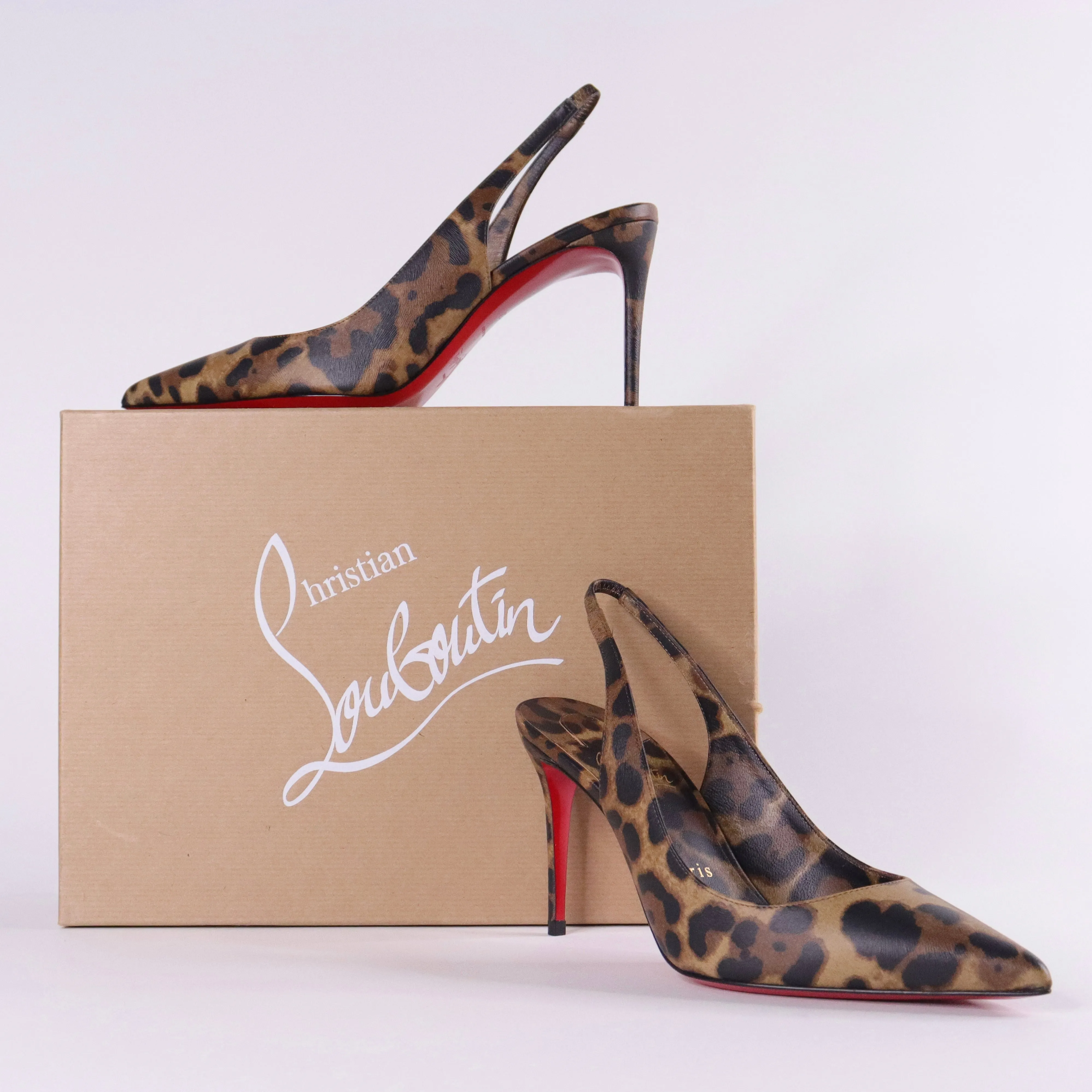 CHRISTIAN LOUBOUTIN Kate Sling 85 Leopard-print Leather Slingback Pumps