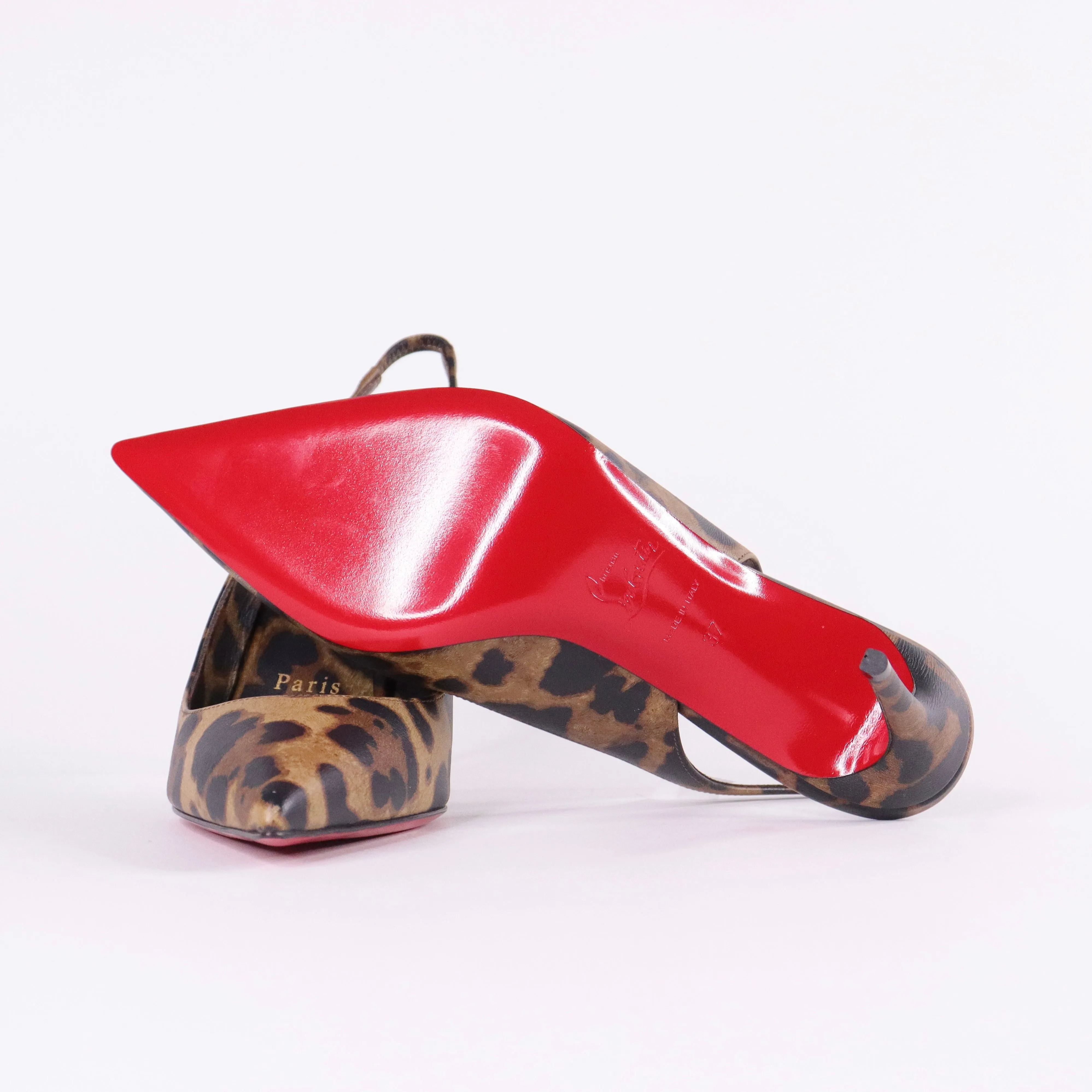 CHRISTIAN LOUBOUTIN Kate Sling 85 Leopard-print Leather Slingback Pumps