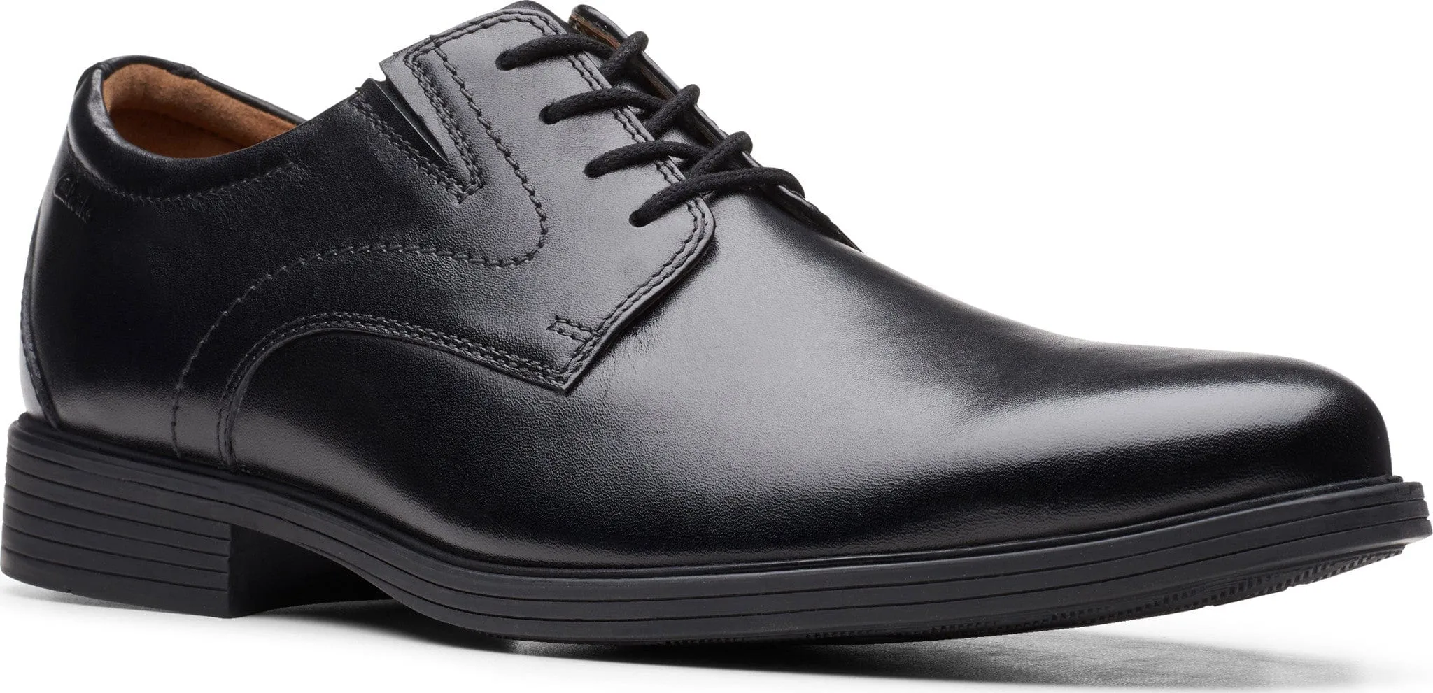 Clarks Men's Whiddon Plain Dress Shoes- Black Leather