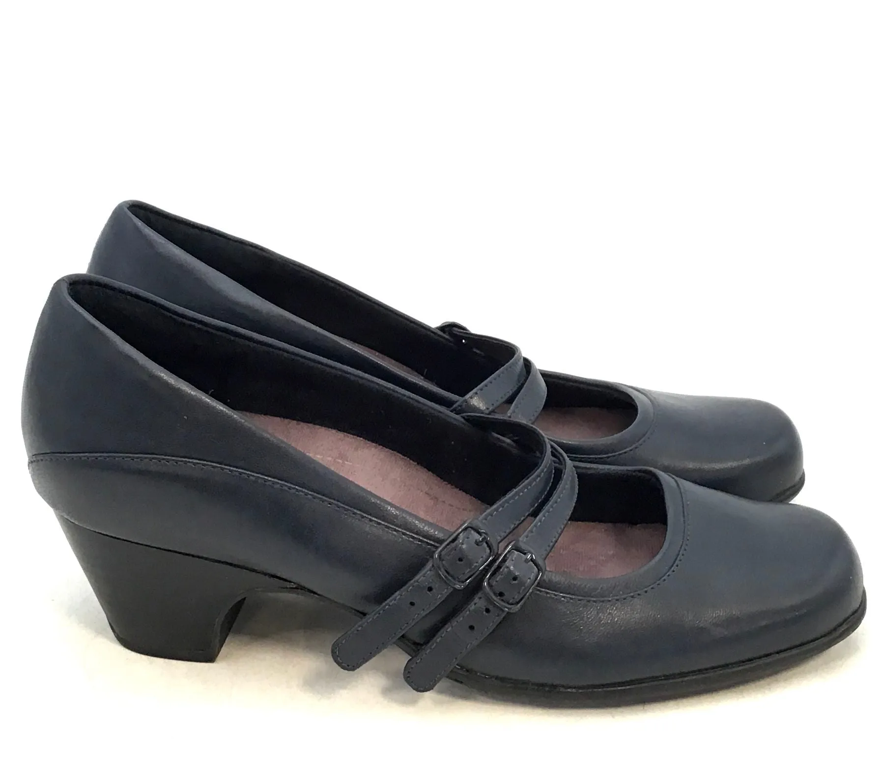 Clarks Women's Black Leather Square Toe Block Mary Jane Heels - Size 9.5 M