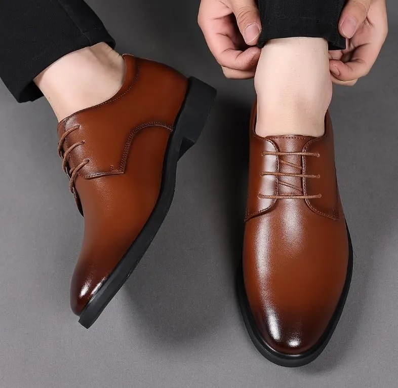Classic Men's Leather Dress Shoes Mens Formal Business Oxford Shoes Casual Lace-up Tuxedo Shoes for Men