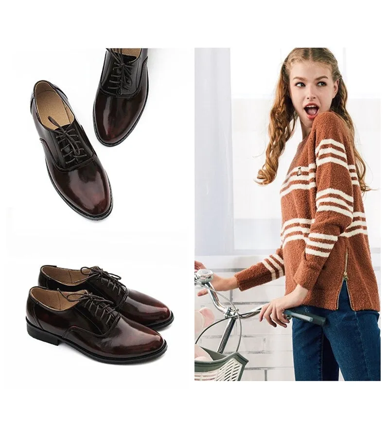 Classic Solid Color Genuine Leather Oxford Brogues - 5 Colors