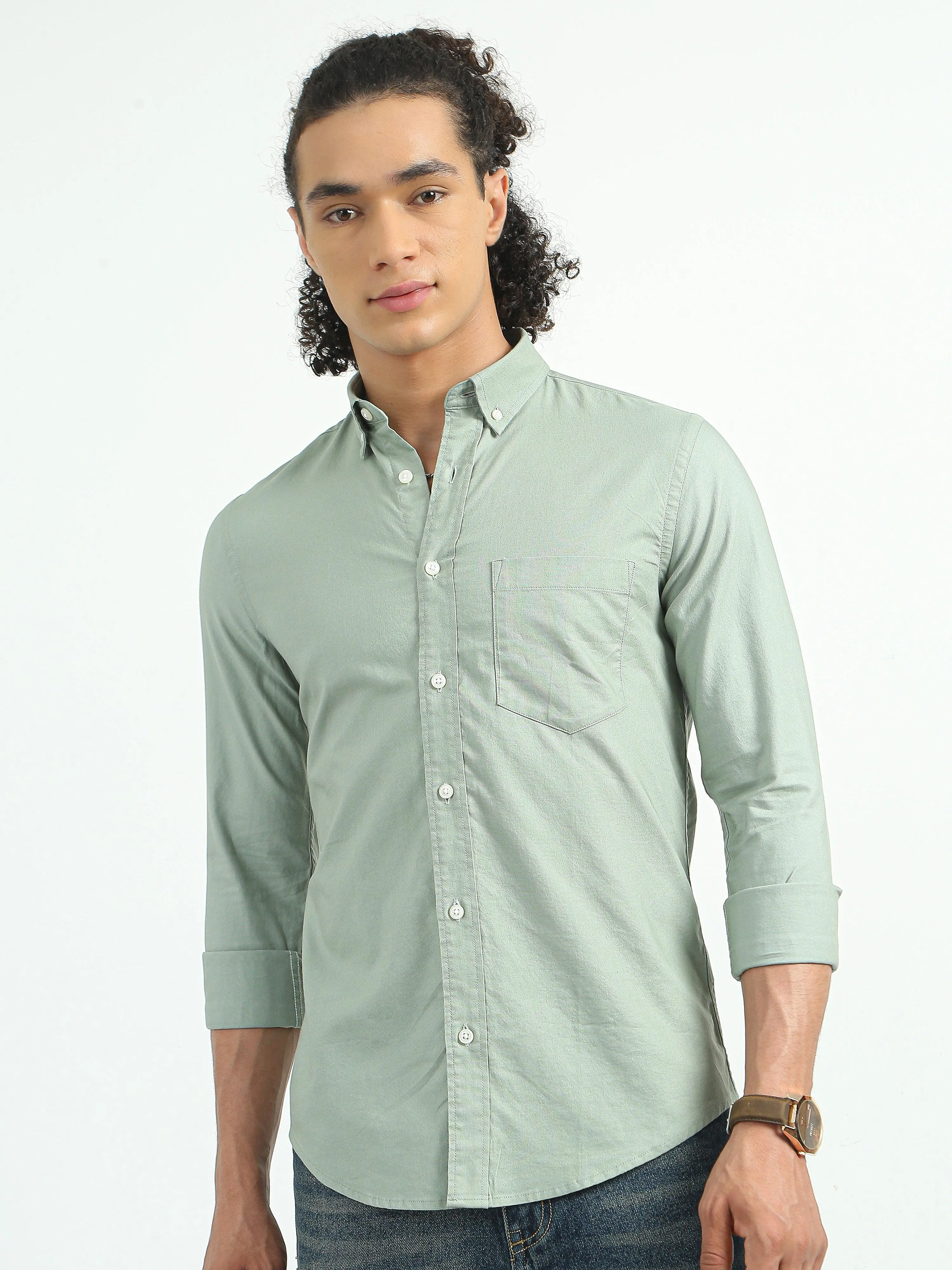 Classy Oxford Full Sleeve Shirt - Light Green