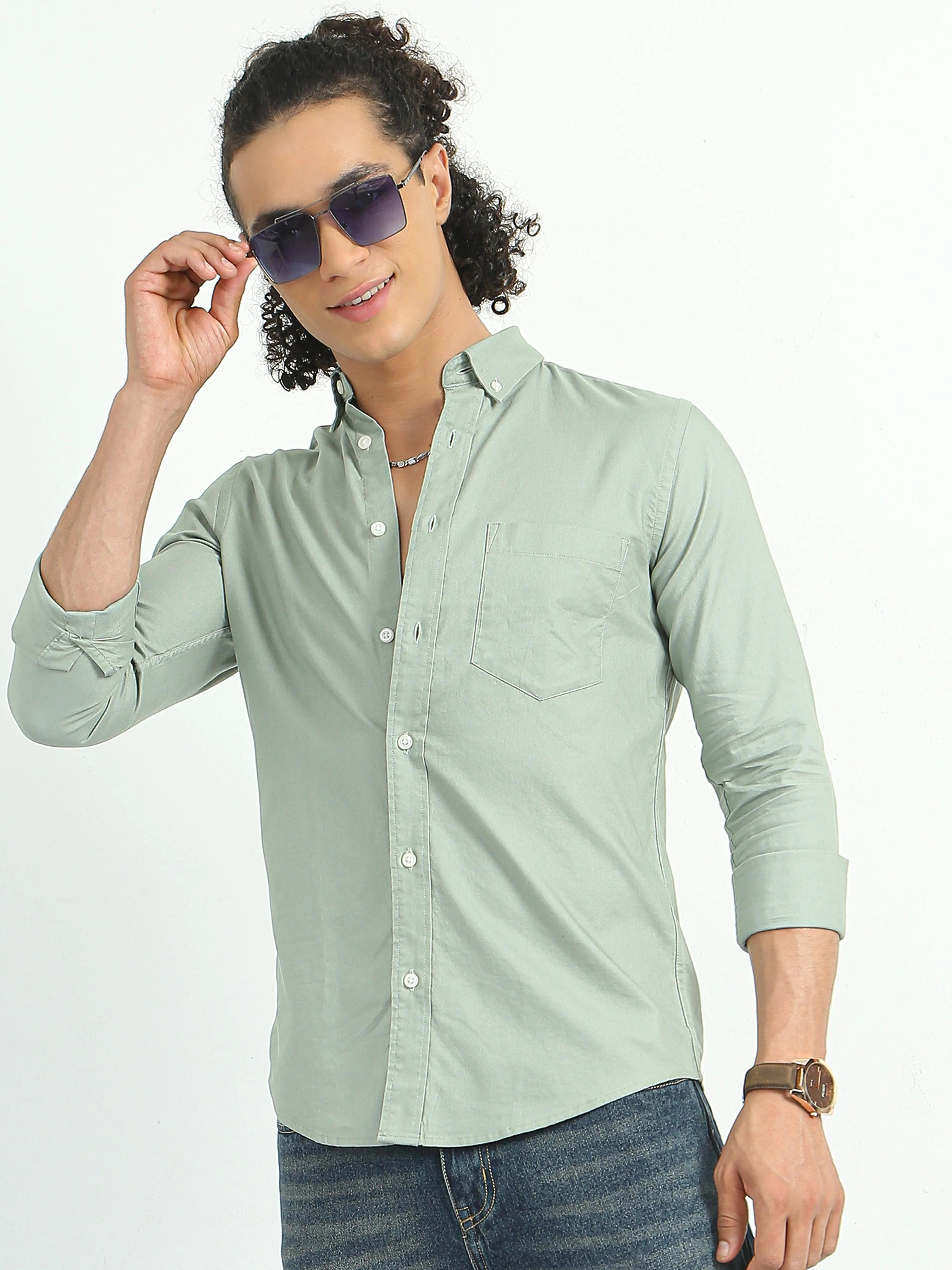 Classy Oxford Full Sleeve Shirt - Light Green