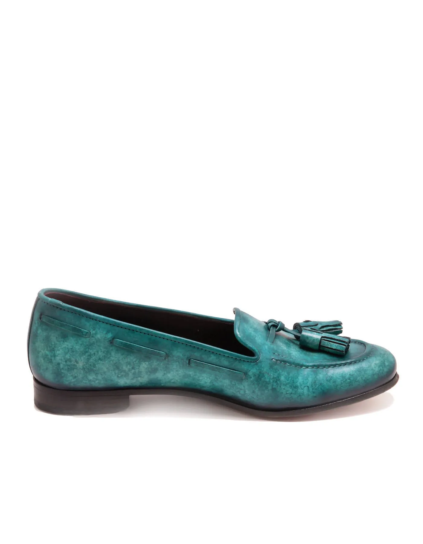Claude, Hand-painted Patina Loafer In Turquoise