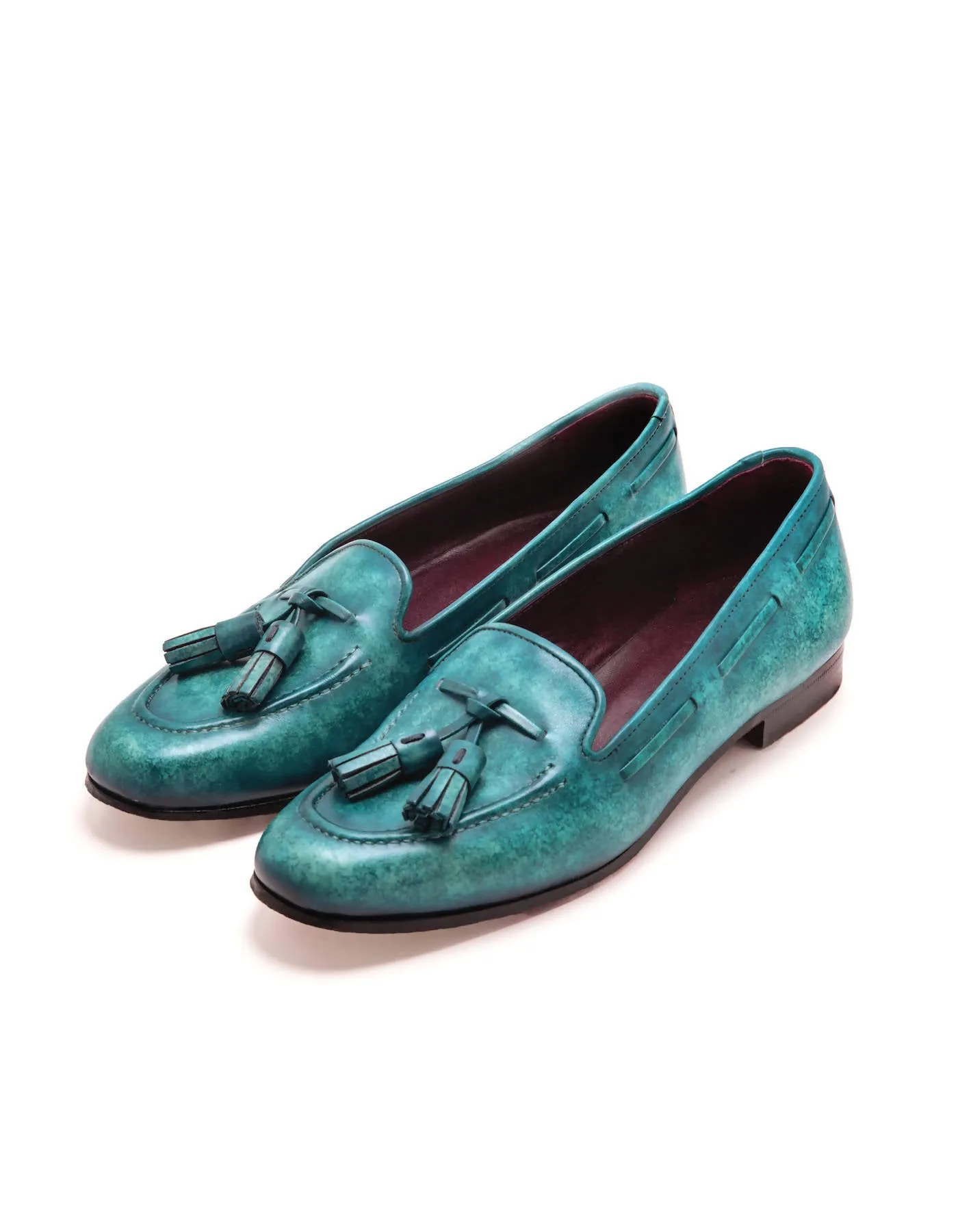 Claude, Hand-painted Patina Loafer In Turquoise