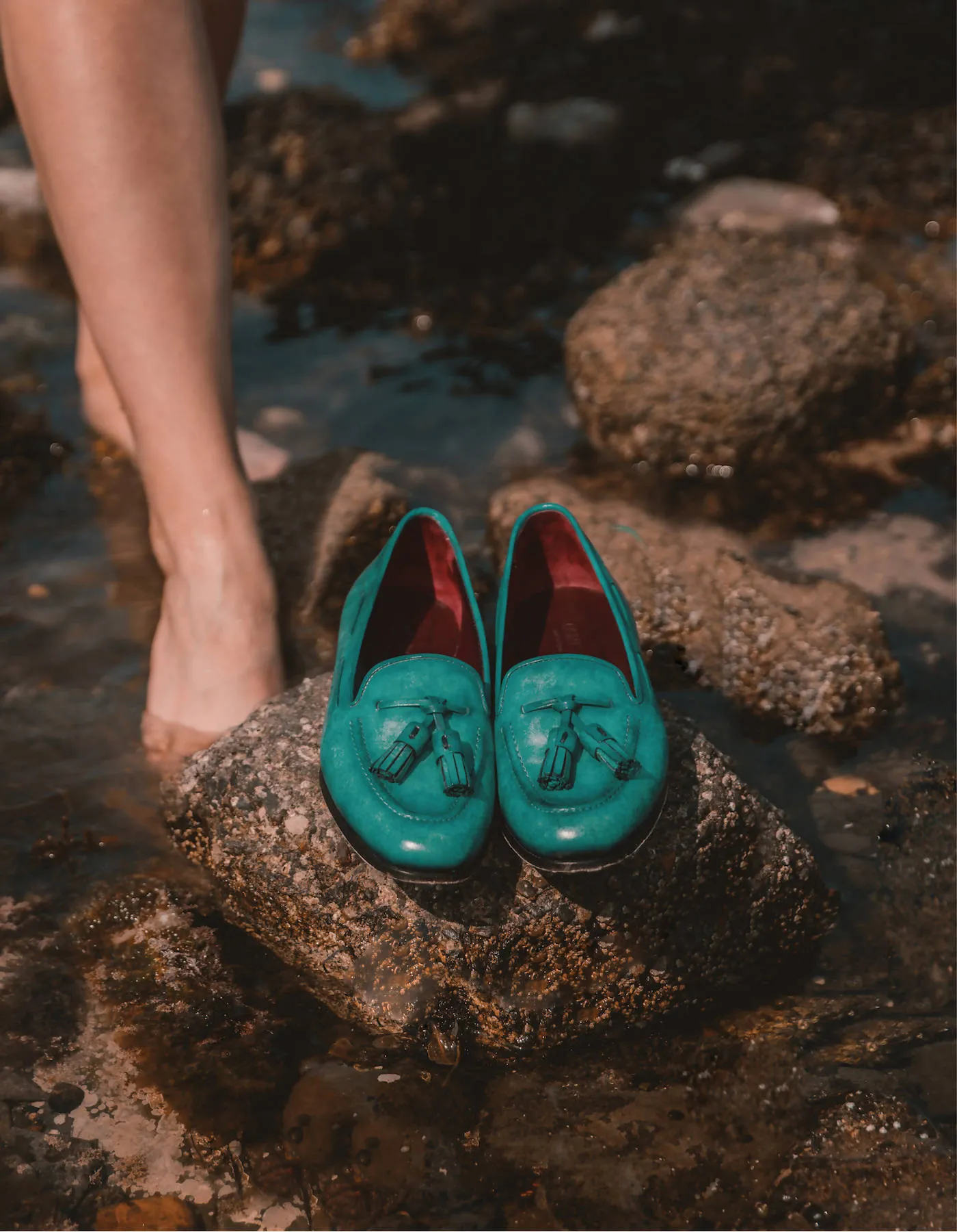 Claude, Hand-painted Patina Loafer In Turquoise