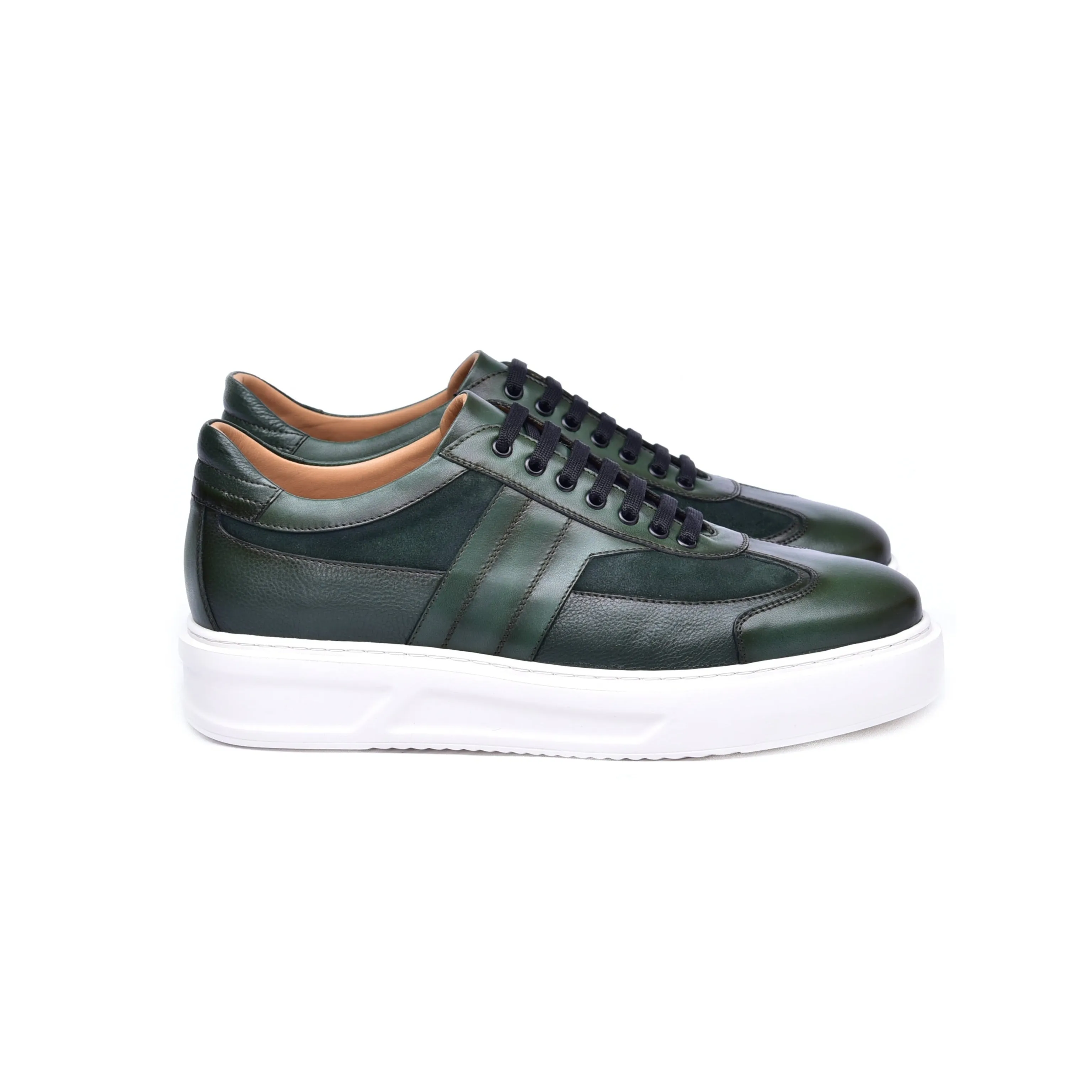 Corrente C0013012-5769 Men's Shoes Green Combination Calf-Skin Leather Casual Sneakers (CRT1468)