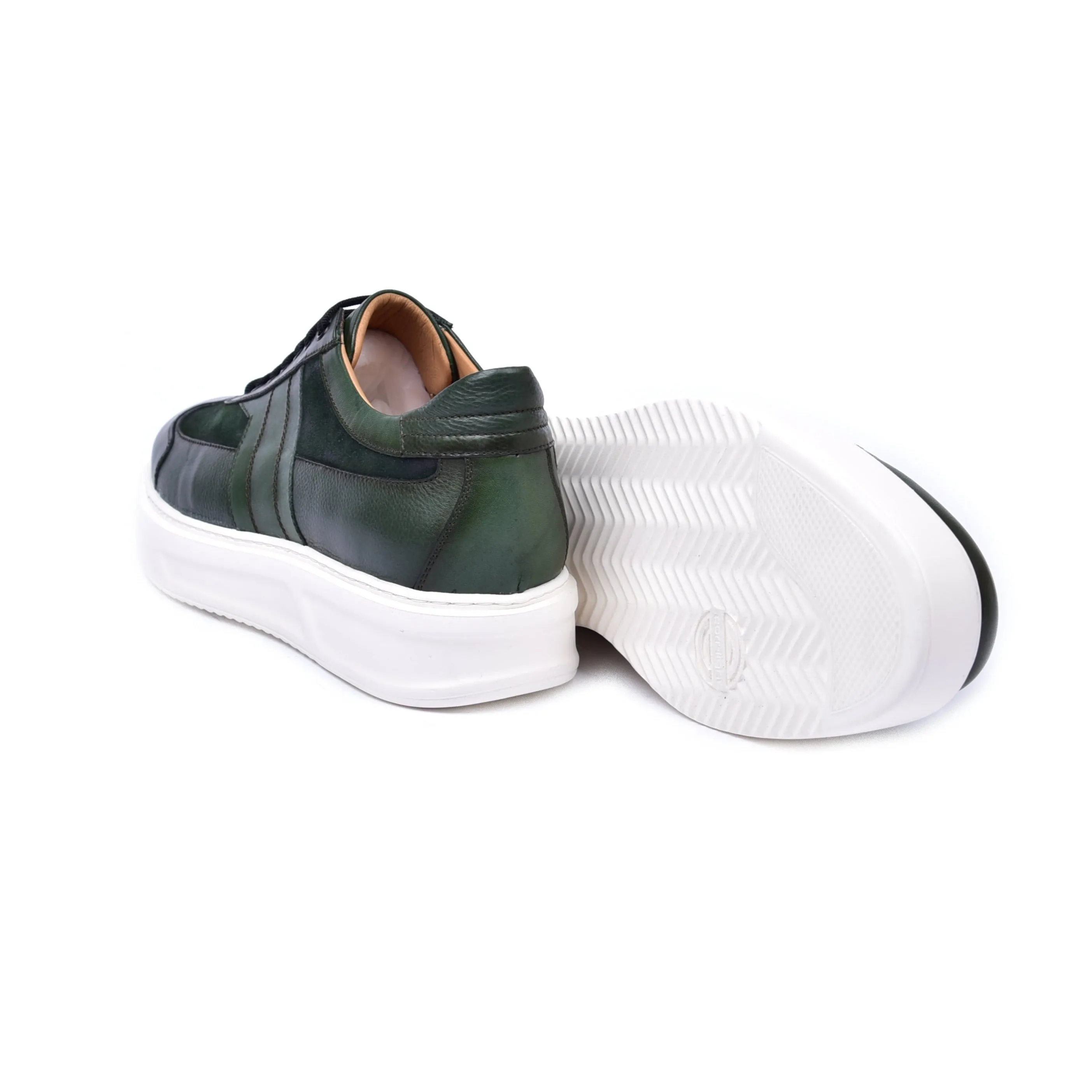 Corrente C0013012-5769 Men's Shoes Green Combination Calf-Skin Leather Casual Sneakers (CRT1468)