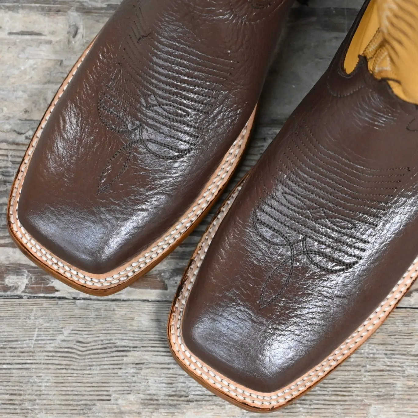 Cowtown Men's 16" Leather Boot W/Brown Vamp and Yellow Top