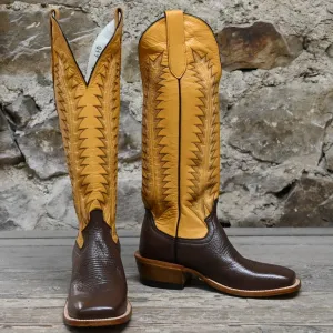 Cowtown Men's 16" Leather Boot W/Brown Vamp and Yellow Top