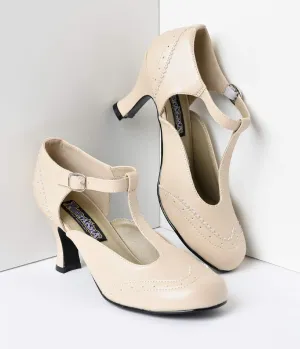 Cream T-Strap Mary Jane Kitten Heels