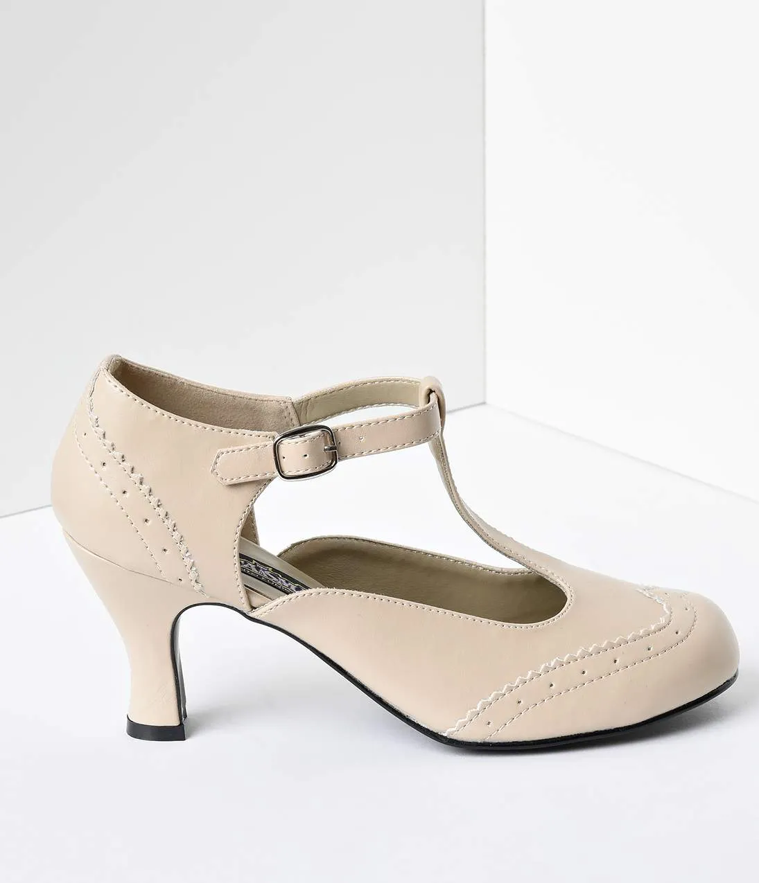 Cream T-Strap Mary Jane Kitten Heels