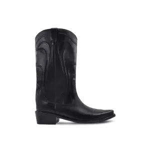 Custom-Made Men's Black Calf Leather Long Western Chelsea Boots