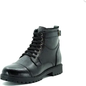 DALGALA Men's Big Size Black Calf Leather Casual Ankle Boots Lace up Comfortable Walking Boots