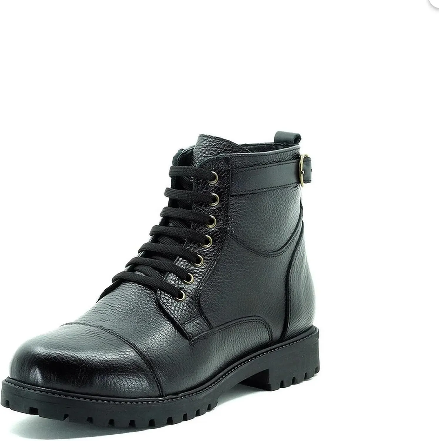 DALGALA Men's Big Size Black Calf Leather Casual Ankle Boots Lace up Comfortable Walking Boots