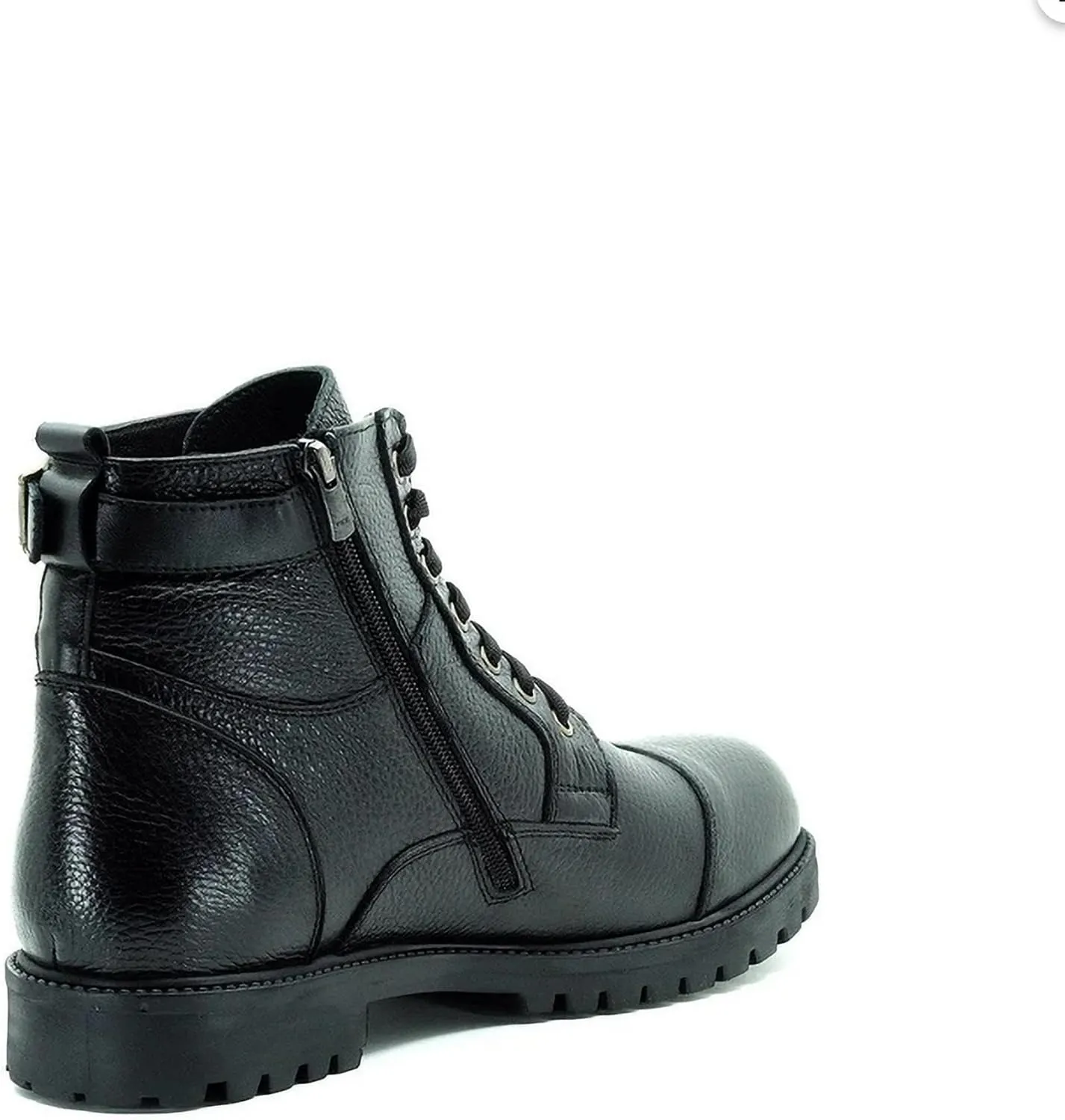 DALGALA Men's Big Size Black Calf Leather Casual Ankle Boots Lace up Comfortable Walking Boots