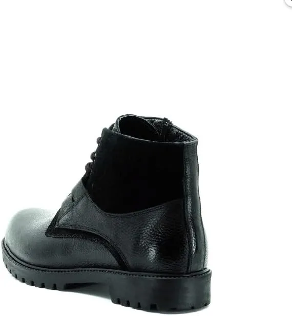 DALGALA Men's Big Size Black Calf Leather Casual Boots Lace up Comfortable Boots