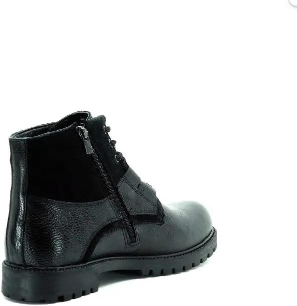 DALGALA Men's Big Size Black Calf Leather Casual Boots Lace up Comfortable Boots