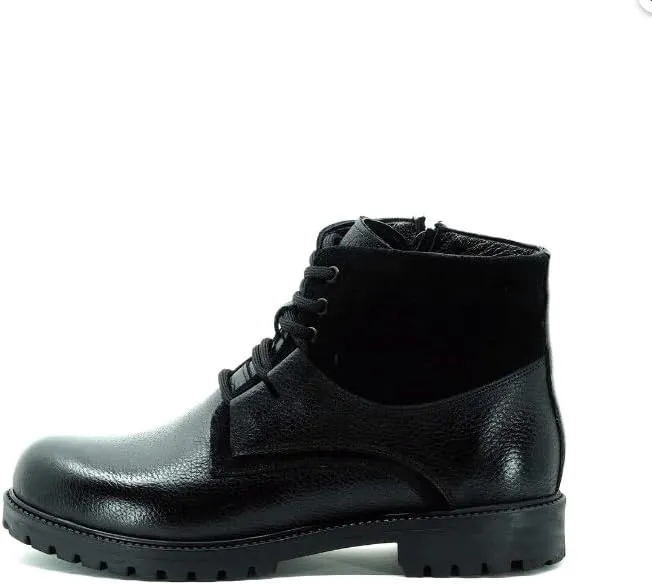 DALGALA Men's Big Size Black Calf Leather Casual Boots Lace up Comfortable Boots