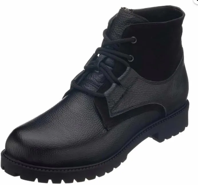 DALGALA Men's Big Size Black Calf Leather Casual Boots Lace up Comfortable Boots
