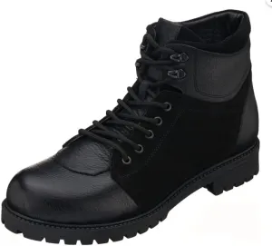 DALGALA Men's Big Size Black Calf Leather Handmade Casual Boots Lace up Comfortable Boots