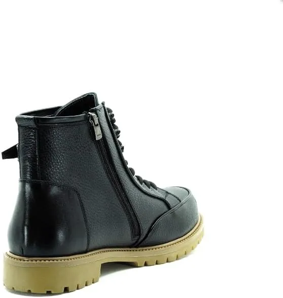 DALGALA Men's Big Size Black Leather Casual Ankle Boots Lace up Comfortable Walking Boots