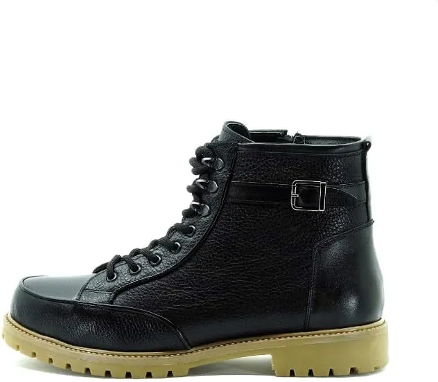 DALGALA Men's Big Size Black Leather Casual Ankle Boots Lace up Comfortable Walking Boots