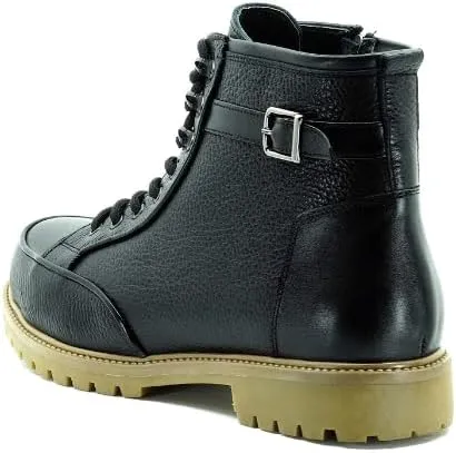 DALGALA Men's Big Size Black Leather Casual Ankle Boots Lace up Comfortable Walking Boots