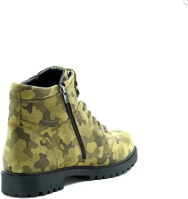 DALGALA Men's Big Size Camouflage Leather Handmade Casual Boots Lace up Comfortable Boots