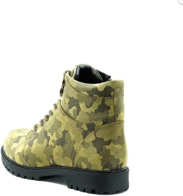 DALGALA Men's Big Size Camouflage Leather Handmade Casual Boots Lace up Comfortable Boots