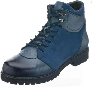 DALGALA Men's Big Size Navy Blue Calf Leather Handmade Casual Boots Lace up Comfortable Boots
