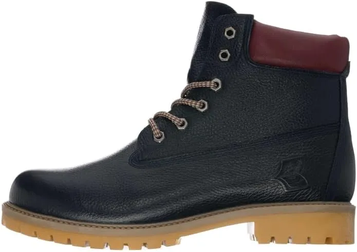 DALGALA Men's Big Size Navy Blue Leather Casual Ankle Boots Classic Lace up Comfortable Round Toe Walking Boots