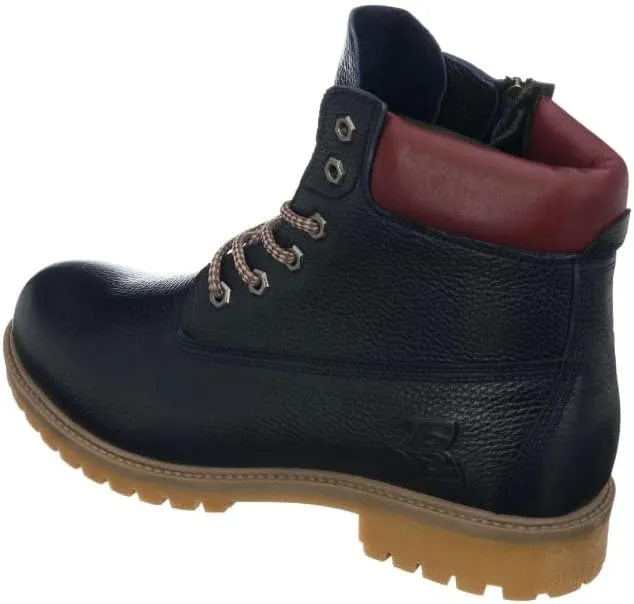 DALGALA Men's Big Size Navy Blue Leather Casual Ankle Boots Classic Lace up Comfortable Round Toe Walking Boots