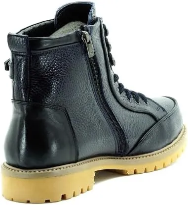 DALGALA Men's Big Size Navy Blue Leather Casual Ankle Boots Lace up Comfortable Walking Boots