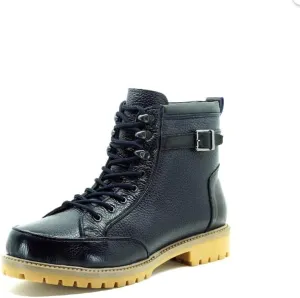 DALGALA Men's Big Size Navy Blue Leather Casual Ankle Boots Lace up Comfortable Walking Boots