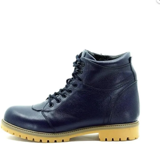 DALGALA Men's Big Size Navy Blue Leather Handmade Casual Boots Lace up Comfortable Boots