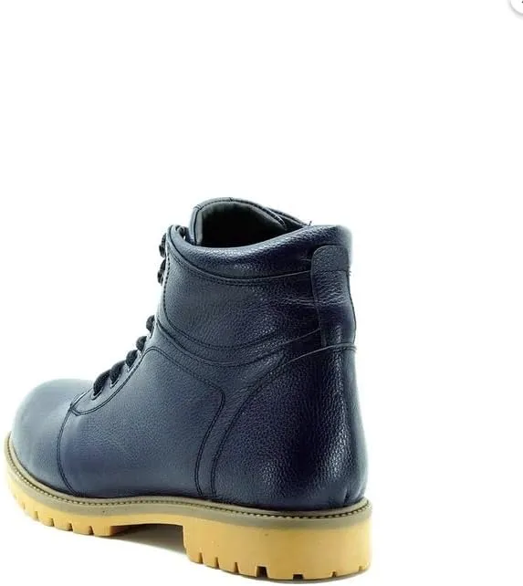 DALGALA Men's Big Size Navy Blue Leather Handmade Casual Boots Lace up Comfortable Boots