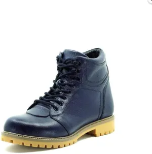 DALGALA Men's Big Size Navy Blue Leather Handmade Casual Boots Lace up Comfortable Boots