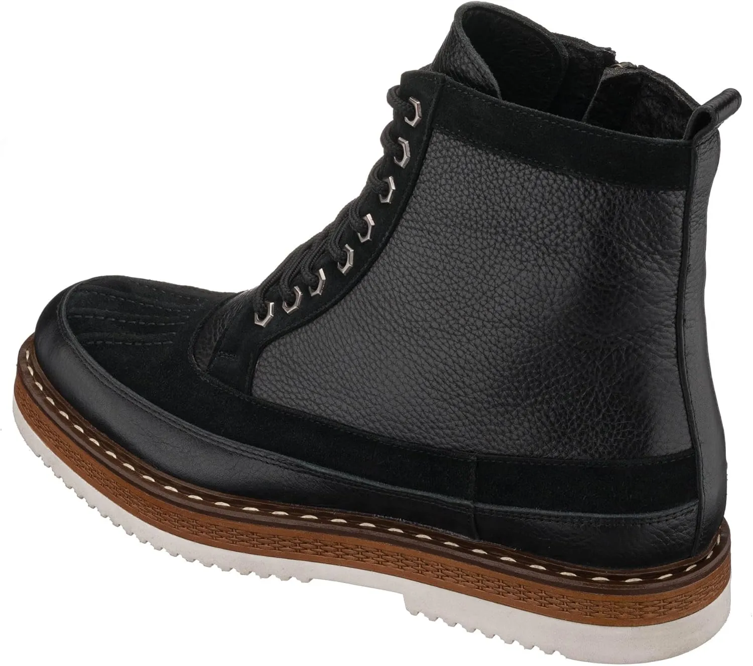 DALGALA Men's Black Genuine Leather and Suede Handmade Casual Lace-Up Ankle Boots with Zipper Closure Men's Fashion Combat Boots