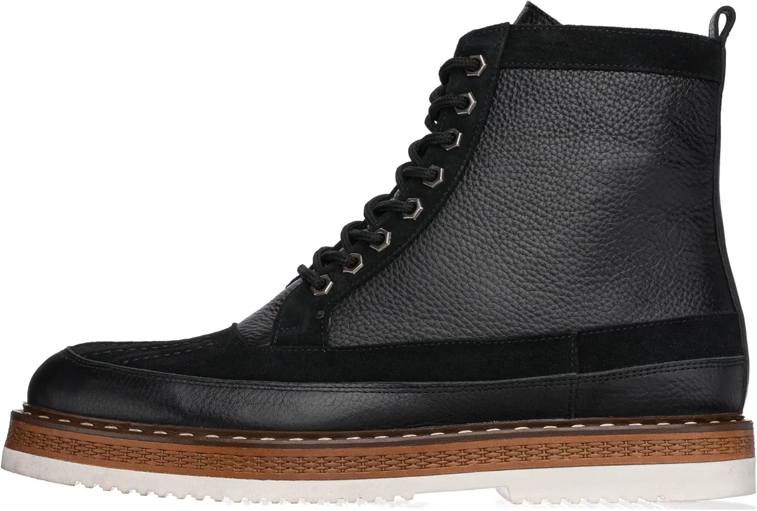DALGALA Men's Black Genuine Leather and Suede Handmade Casual Lace-Up Ankle Boots with Zipper Closure Men's Fashion Combat Boots