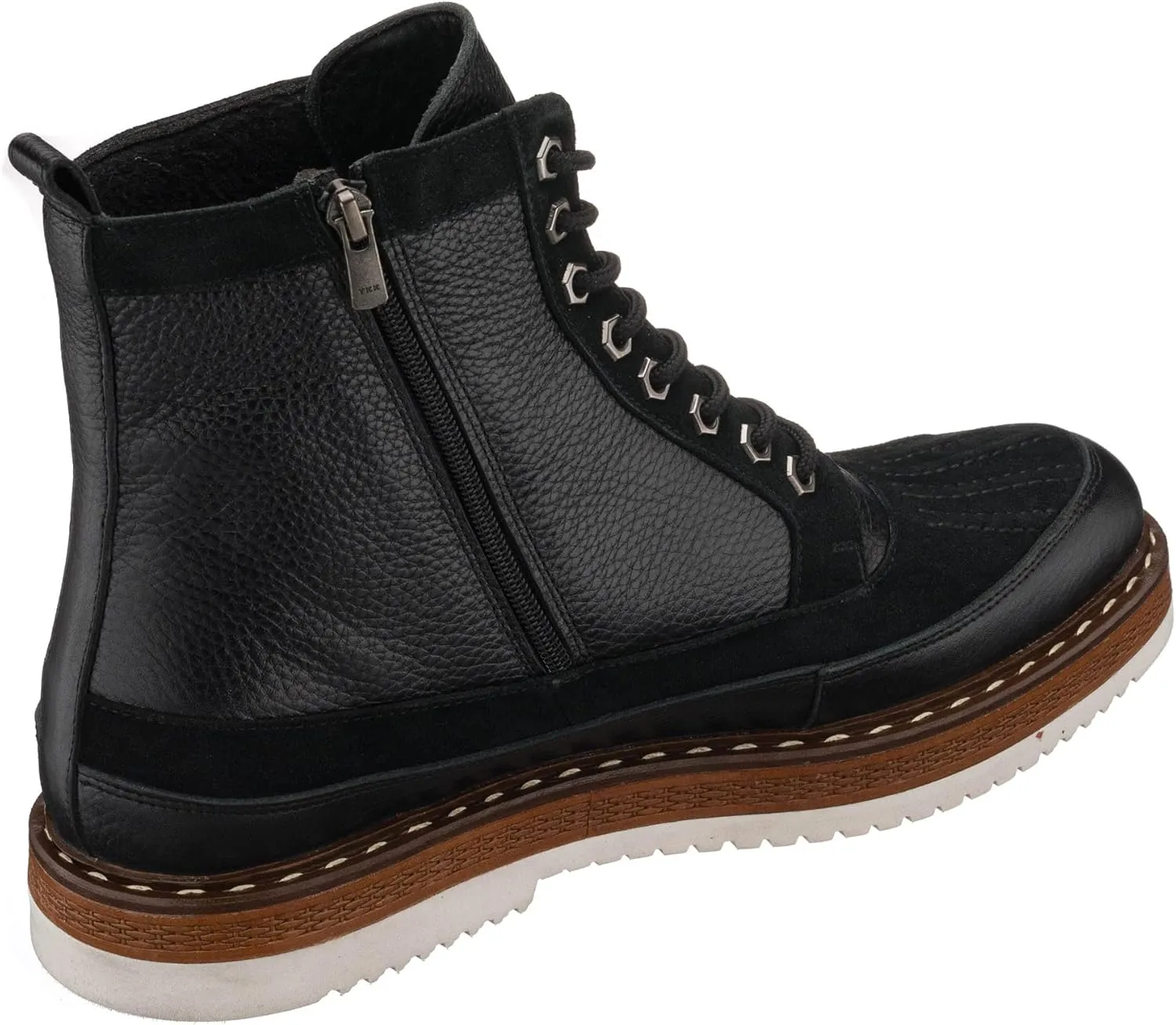 DALGALA Men's Black Genuine Leather and Suede Handmade Casual Lace-Up Ankle Boots with Zipper Closure Men's Fashion Combat Boots