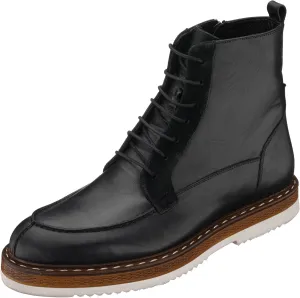 DALGALA Men's Black Leather Handmade Causal Lace-Up Ankle Boots with Zipper Closure Men's Fashion Combat Boots