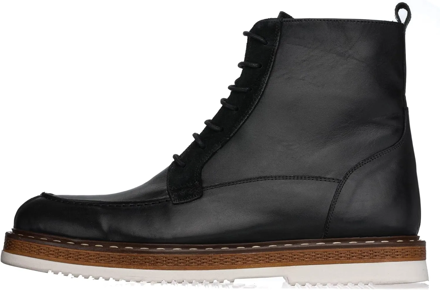 DALGALA Men's Black Leather Handmade Causal Lace-Up Ankle Boots with Zipper Closure Men's Fashion Combat Boots
