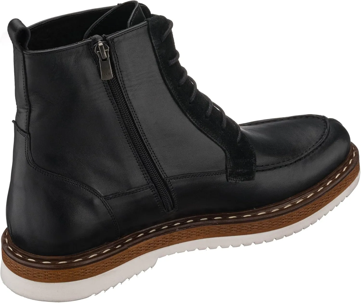 DALGALA Men's Black Leather Handmade Causal Lace-Up Ankle Boots with Zipper Closure Men's Fashion Combat Boots