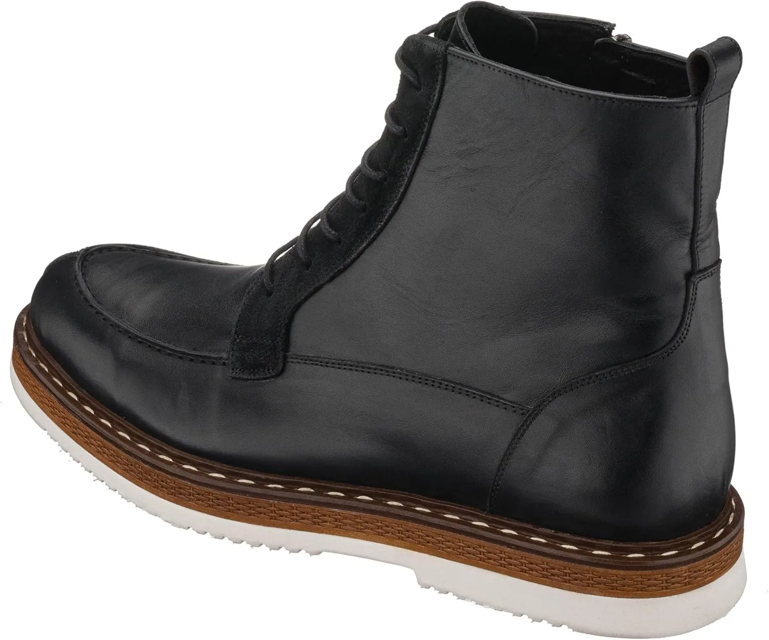 DALGALA Men's Black Leather Handmade Causal Lace-Up Ankle Boots with Zipper Closure Men's Fashion Combat Boots
