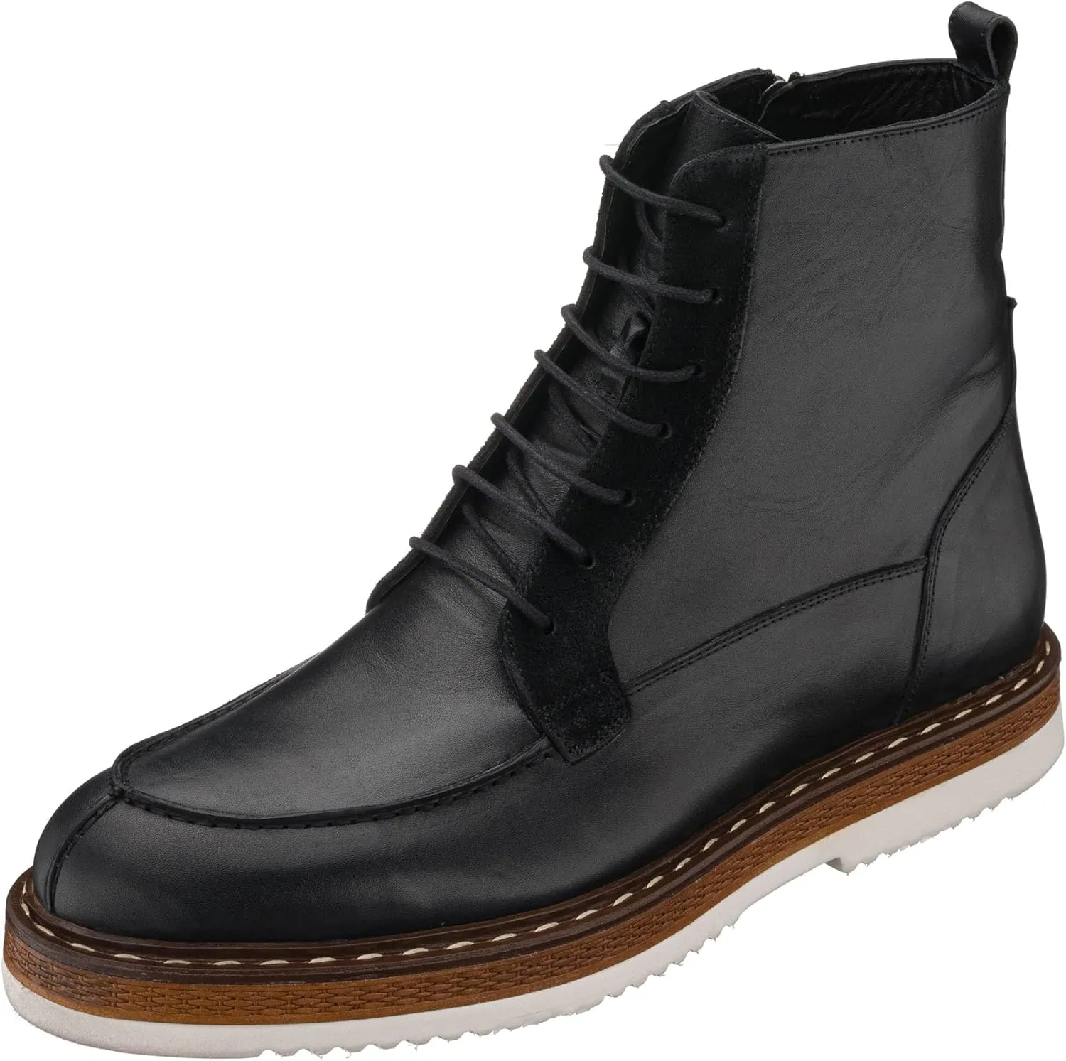 DALGALA Men's Black Leather Handmade Causal Lace-Up Ankle Boots with Zipper Closure Men's Fashion Combat Boots