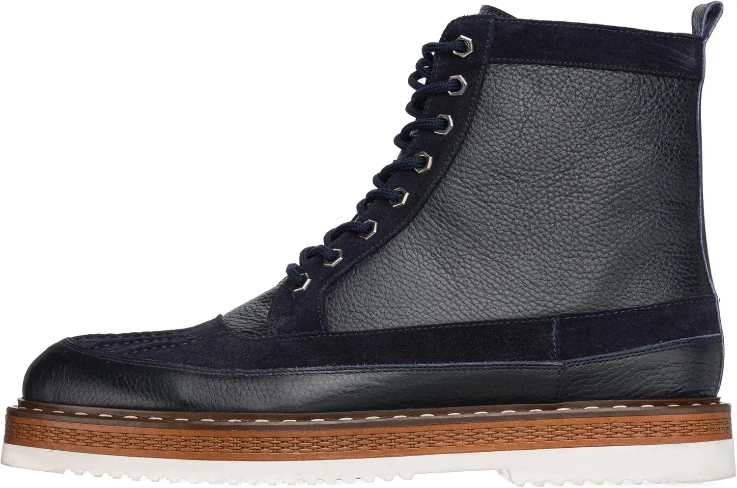 DALGALA Men's Navy Blue Leather Handmade Lace-Up Ankle Boots with Zipper Closure