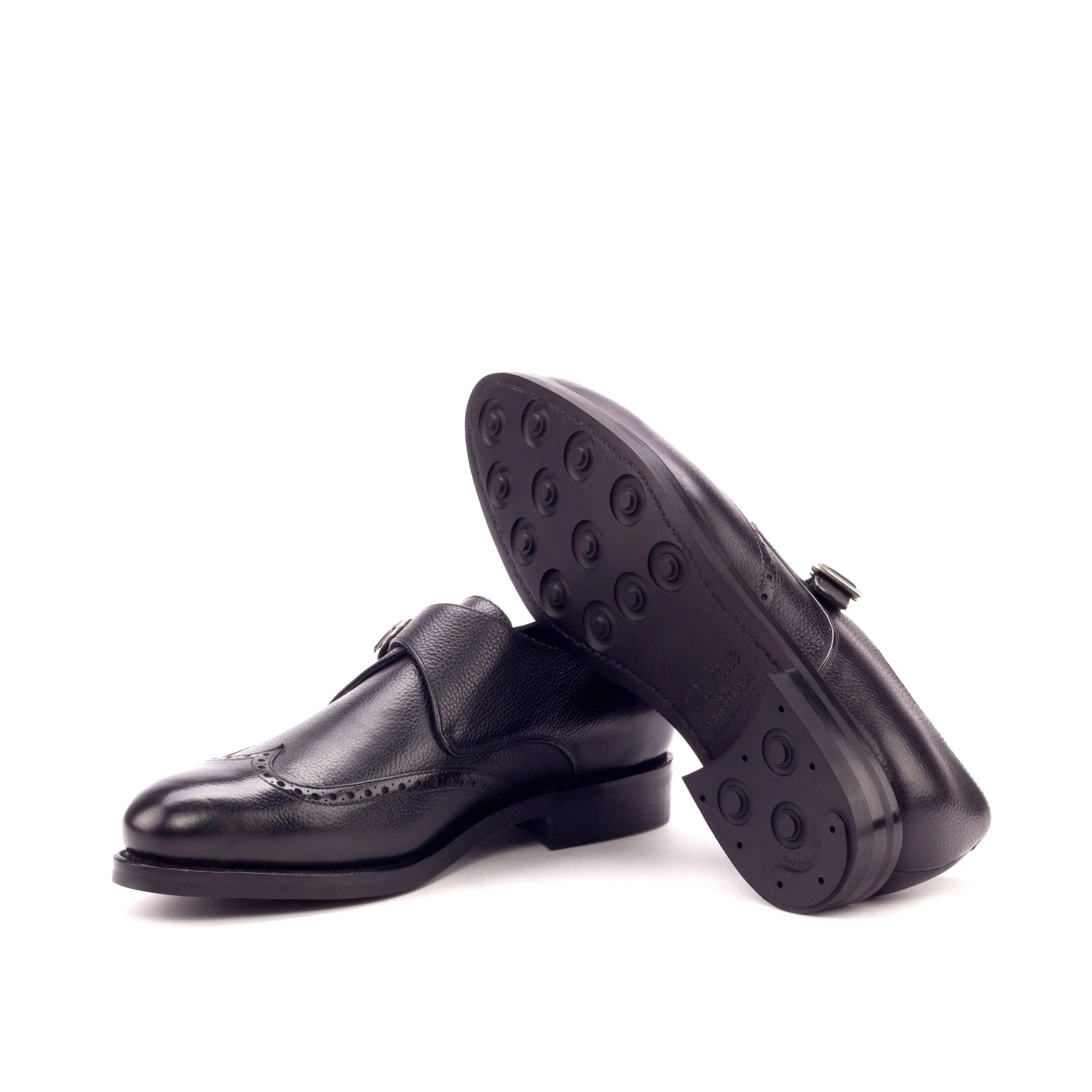 DapperFam Brenno in Black Men's Italian Full Grain Leather Single Monk