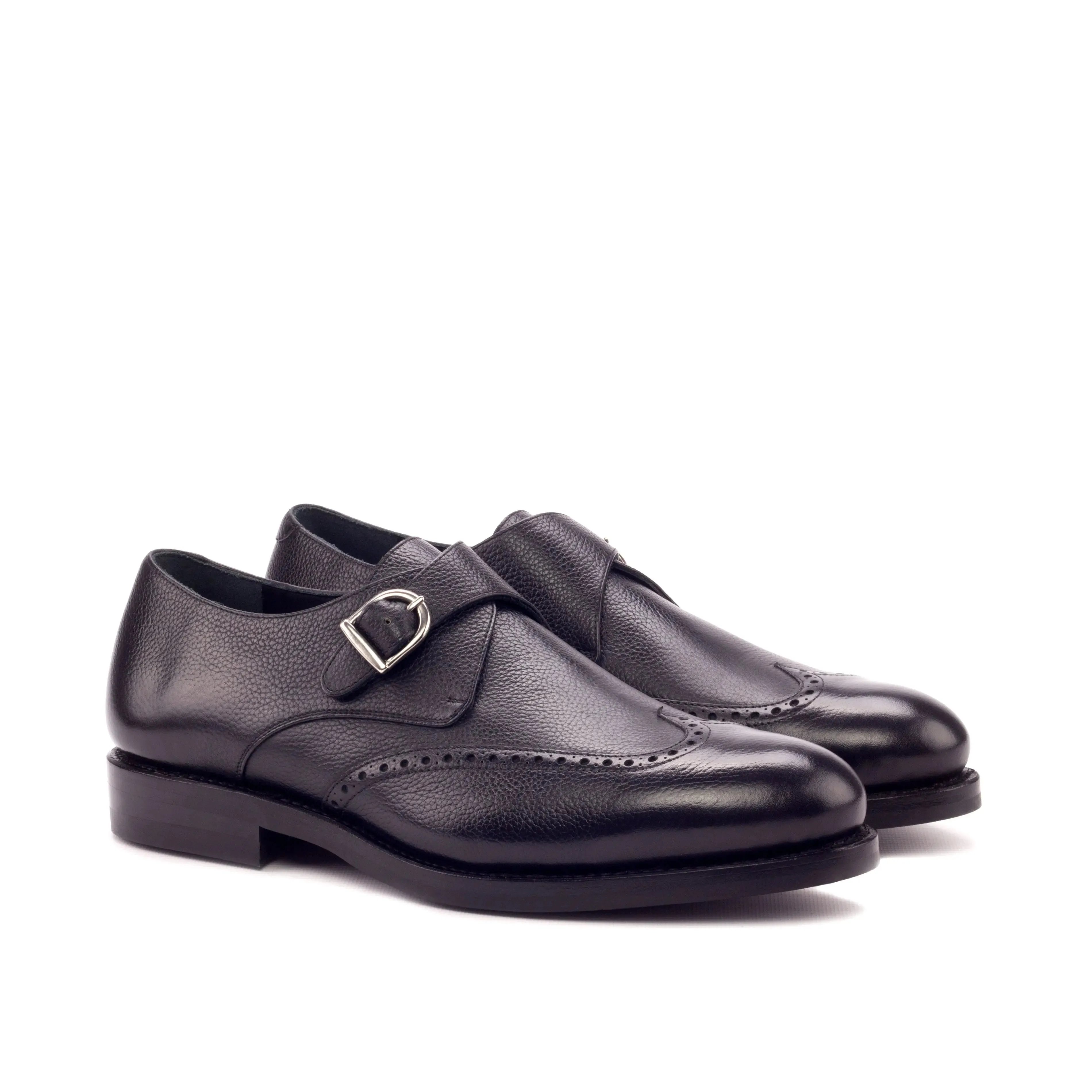 DapperFam Brenno in Black Men's Italian Full Grain Leather Single Monk